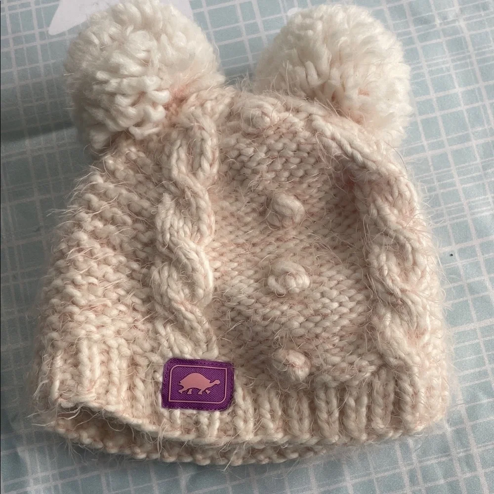 Cozy Cream Knit Kids Hat with Pom-Poms
